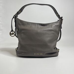 Michael Kors Bedford Large Belted Shoulder Bag Gray Leather Purse Handbag